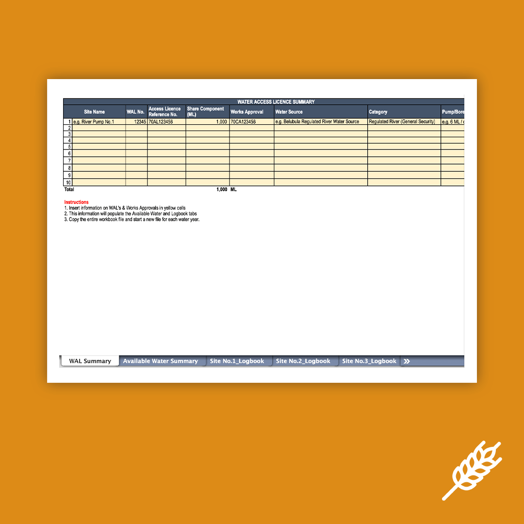 Water Logbook Operations Agricultural MC AMC